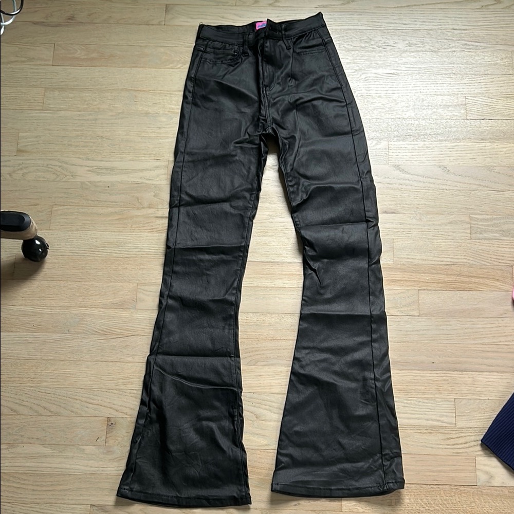 Edikted Black Faux Leather Flare Boot Cut Pants